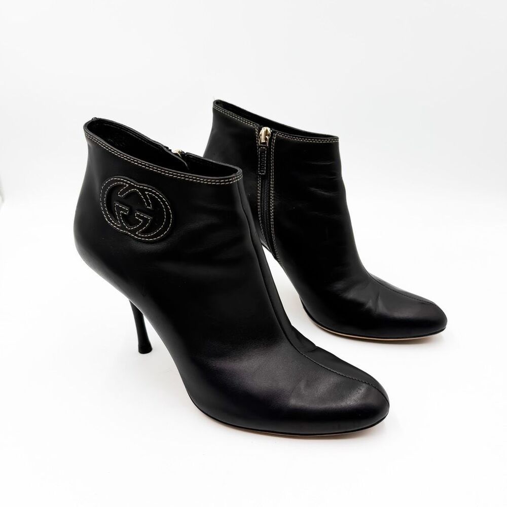 Gucci GG Ankle Boots Black Leather Monogram Size 9